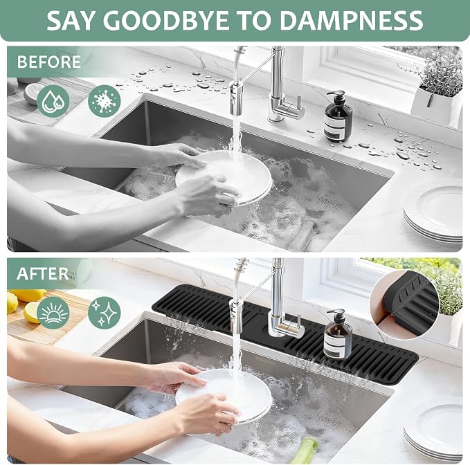 24 Inch Faucet Mat for Kitchen Sink Silicone Folding Faucet Mat for Bathroom - Image 4