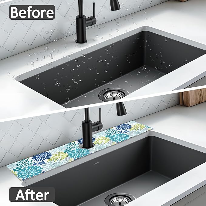 24" X 5.5" Kitchen Sink Splash Guard Faucet Mat Flora Super Absorbent Fast - Image 7
