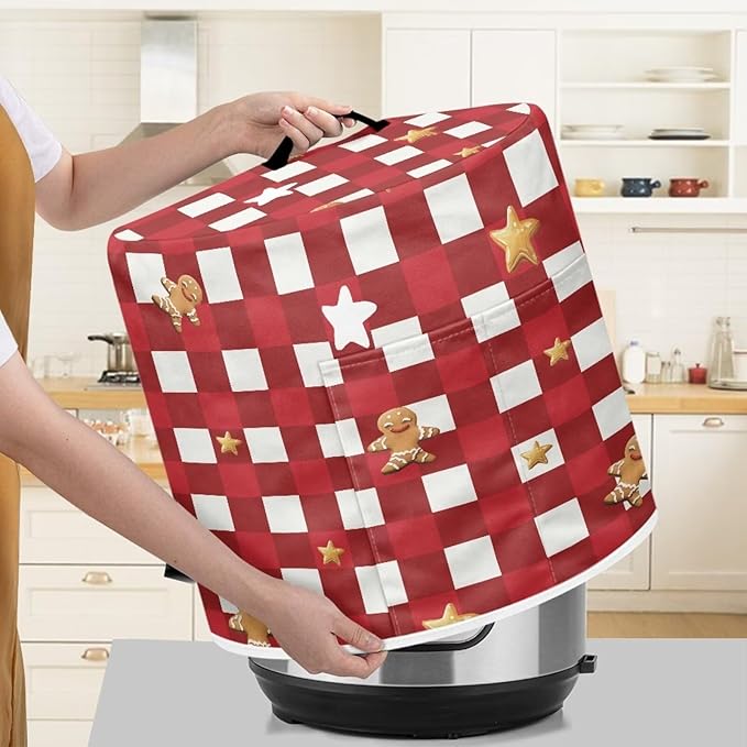 Christmas Plaid Dust Cover Instant Pot and Extra Accessories Dust Proof Easy to Clean Pressure Cooker Cover Electric Appliance Cover Air Fryer Accessories with Storage Pocket Size M