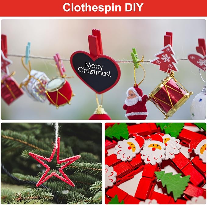 Colored Clothes pins 2.9inch 50PCS Red, Colorful ClothesPins Wooden Clips - Image 3