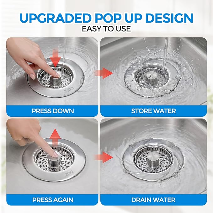 ZAA 3-in-1 Kitchen Sink Drain Strainer, 304 Stainless Steel Sink Stopper - Image 4