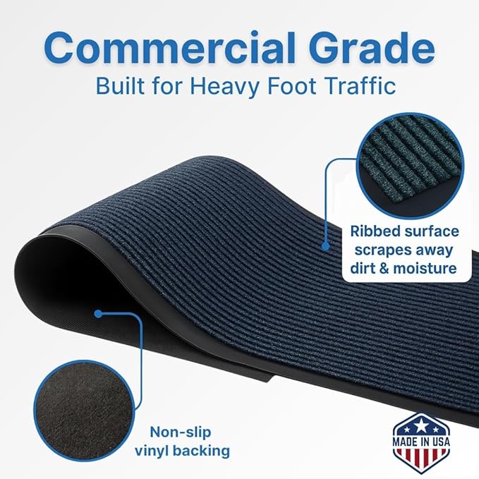 Consolidated Plastics Brush Dry Mat - Made in USA, Heavy-Duty Commercial DoorRug for Indoor/Outdoor Entryways, Non-Slip Backing for High-Traffic Areas (3' W x 10' L, Blue)