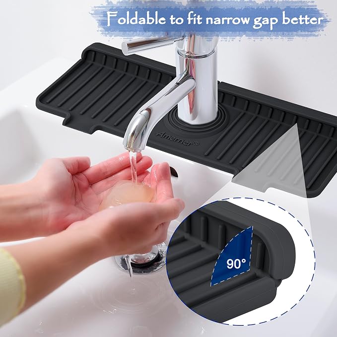 Amerner Kitchen Sink Splash Guard, 10° Large Slope & Adaptable Hole Faucet Mat - Image 5