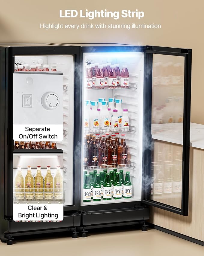 VEVOR Commercial Merchandiser Refrigerator, 5.7 CU.FT Glass Door Display Refrigerator Upright Fridge, Beverage Refrigerator Cooler Merchandiser with 3 Adjustable Shelves and Soft LED Light, Black