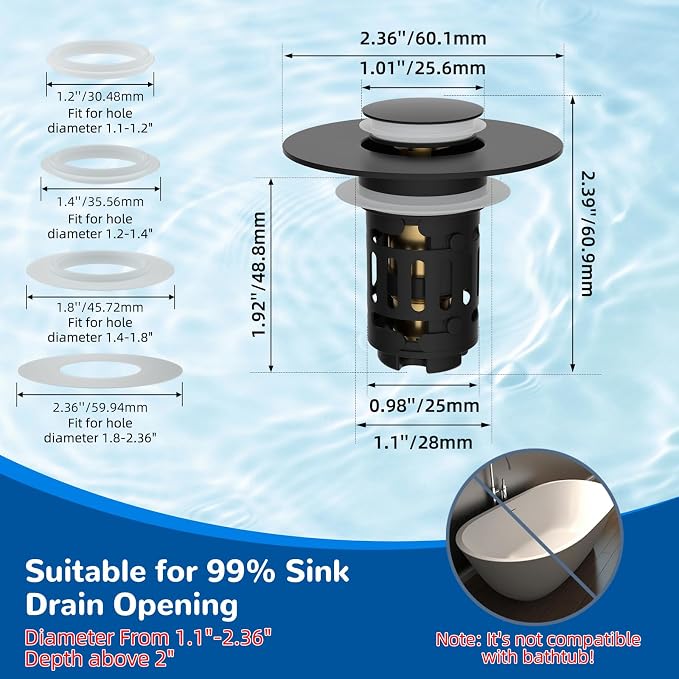 Hibbent 3 PCS Upgraded 3 in 1 Bathroom Sink Drain Strainer, Pop Up Stopper | - Image 7