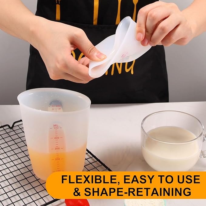 3 PCS Silicone Measuring Cups Flexible Chocolate Melting Cup for Epoxy Resin Butter Chocolate and More Squeeze and Pour Baking Cups with Marking Ounce/ML