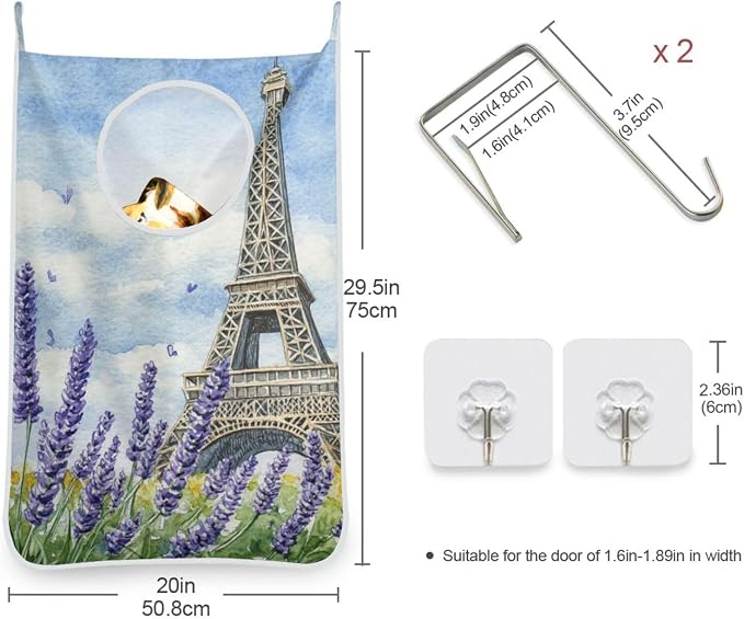 Hanging Laundry Hamper with Stainless Steel Hooks, Oxford Fabric Printing Door - Image 3