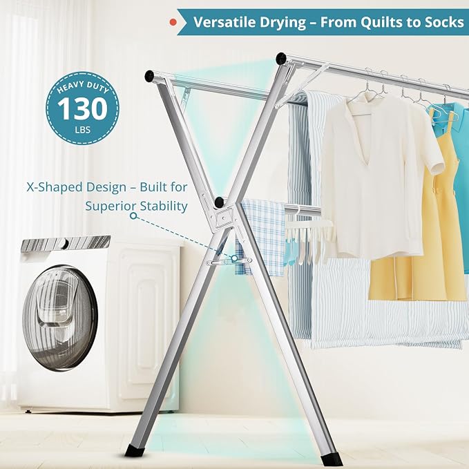 79" Clothes Drying Rack, Drying Rack Clothing Folding Indoor Outdoor | Heavy - Image 3