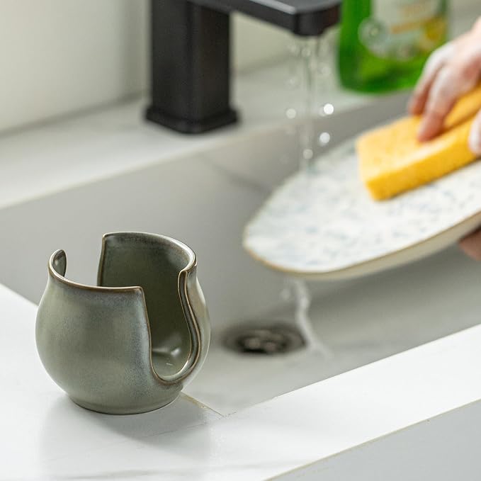 Zoeeker Sponge Holder for Kitchen Sink, Ceramic Dish Sponge Caddy Drying Rack - Image 5