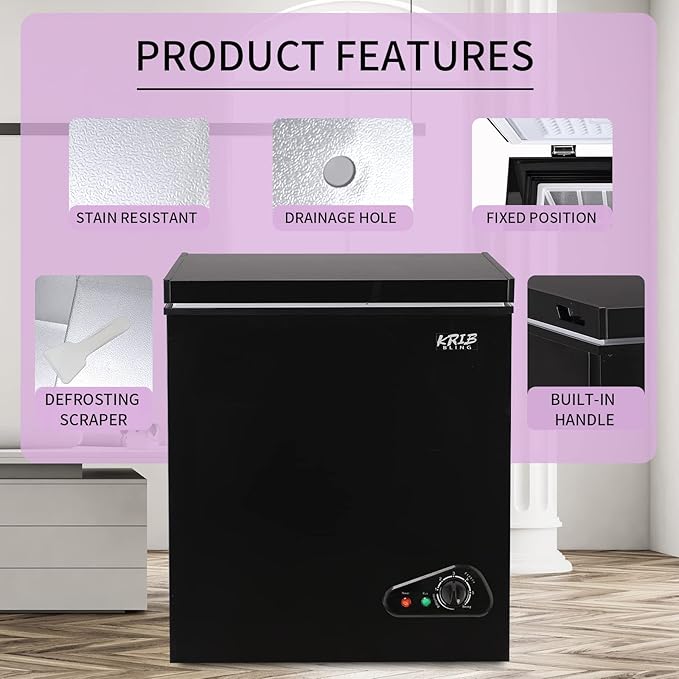 Compact Chest Freezer with Removable Basket, 7.0 Cu.ft Top Door Open Freestanding Deep Freezer with 7 Gears Temperature Adjustment, Ideal for Home, Kitchen & Office, Black