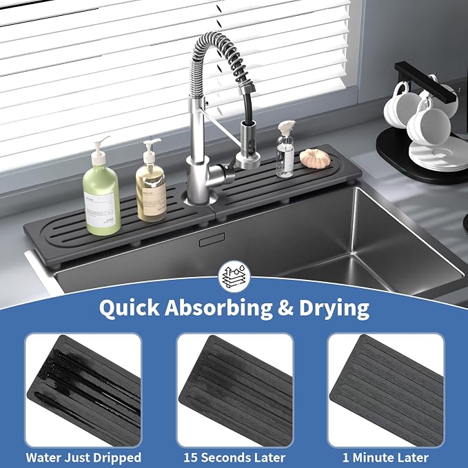 Fast Drying Kitchen Sink Splash Guard, Durable Stone Kitchen Faucet Mat - Image 5