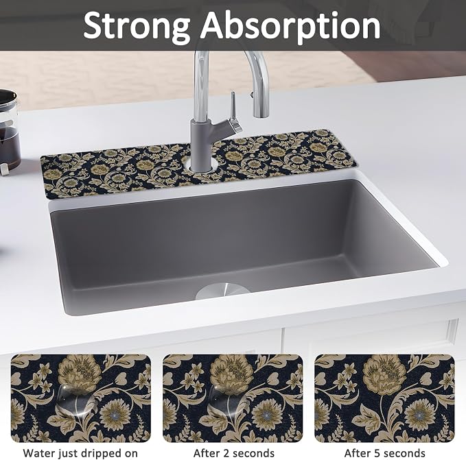 2PCS 24" X 5.5" Kitchen Sink Splash Guard Faucet Mat Floral Flower Super - Image 3