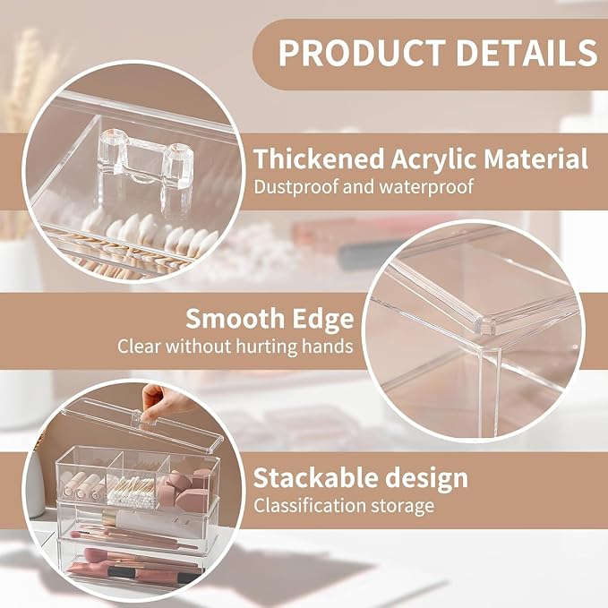 Acrylic Makeup Organizer Cosmetic Storage Display Case Makeup Brush Cotton Ball - Image 7