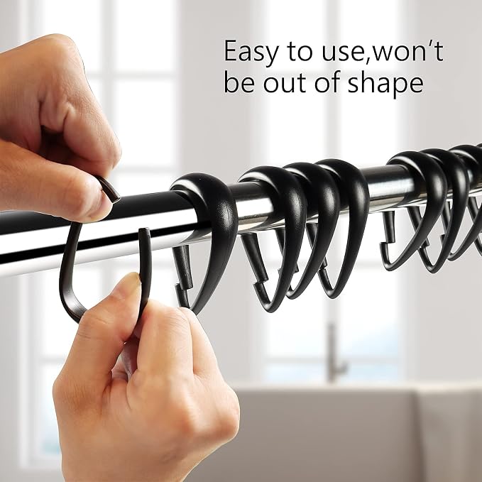 Top-spring Black Shower Curtain Hooks 12Pcs Drop Shaped Hooks - Image 2