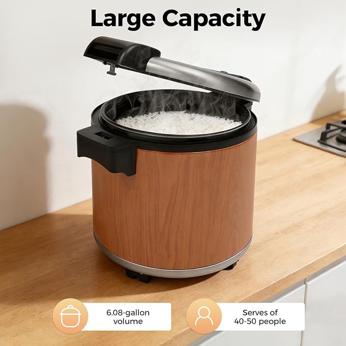 Commercial Rice Warmer, 110V 105W Large Stainless Steel Rice Cooker Warmer (Not a Cooker) 23L/ 6.08Gal Adjustable Temperature Warmers w/Non-Stick Inner Pot for Restaurants (Brown)