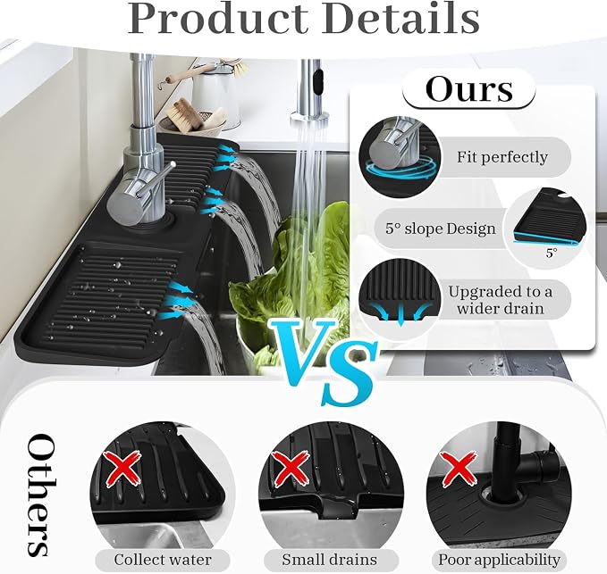 PoYang 23.6 Inch Silicone Sink Splash Guard, Kitchen Sink Mat, Keeps Faucet - Image 5