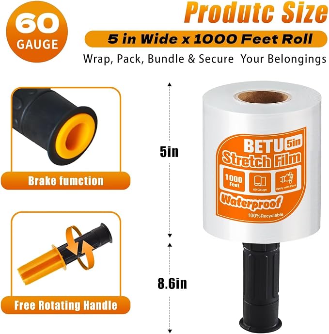 Stretch Film Shrink Wrap for Moving Supplies x 1000ft, Industrial Strength - Image 2