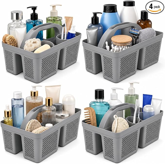 4 Pack Portable Shower Caddy, Integrated Handle, Reinforced Plastic, Organizer by Unknown