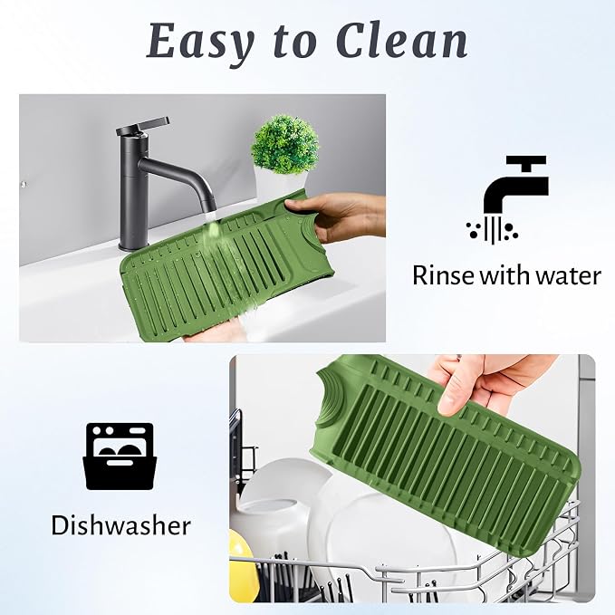 PoYang 24 Inch Faucet Mat for Kitchen Sink Splash Guard, Avocado Green | Sink - Image 9