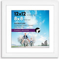 Americanflat 12x12 Picture Frame with Shatter-Resistant Glass - Use as 8x8 Frame with Mat or Display 12x12 Photo Without Mat - Signature Collection - Square Frames for Wall Display - White
