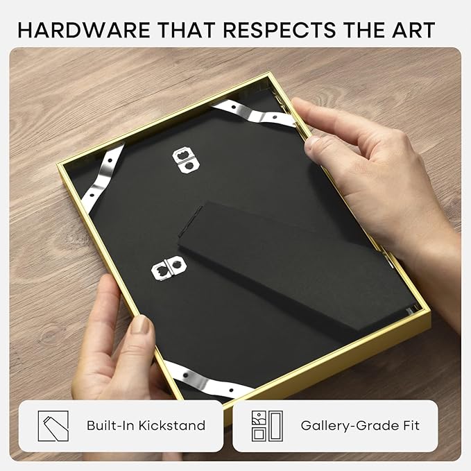 Homeforia 8x10 Picture Frame Gold, High End Metal 8 x 10 Photo Frames with Mat 5 by 7 Art, 10x8 Poster Frame Matted to 5x7 inch Print, 8by10 Wall or Tabletop Frames, Tempered Glass, Wall Kit, Set of 3