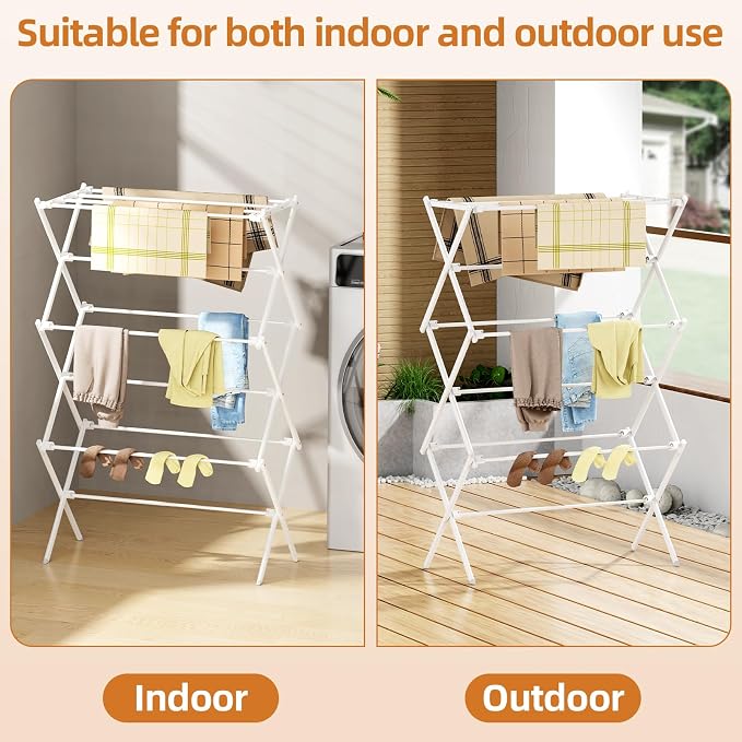 Drying Rack Clothing, 3-Tier Clothes Drying Rack Foldable, Antirust Laundry - Image 5