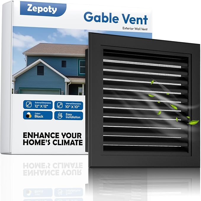 12"x12" Aluminum Alloy Gable Vent, Screen Design, Elevate Aesthetics and Air Quality, Ideal for Attic and Shed Ventilation, Premium Black Square Vents in Sleek, Vent Opening: 10"x10"