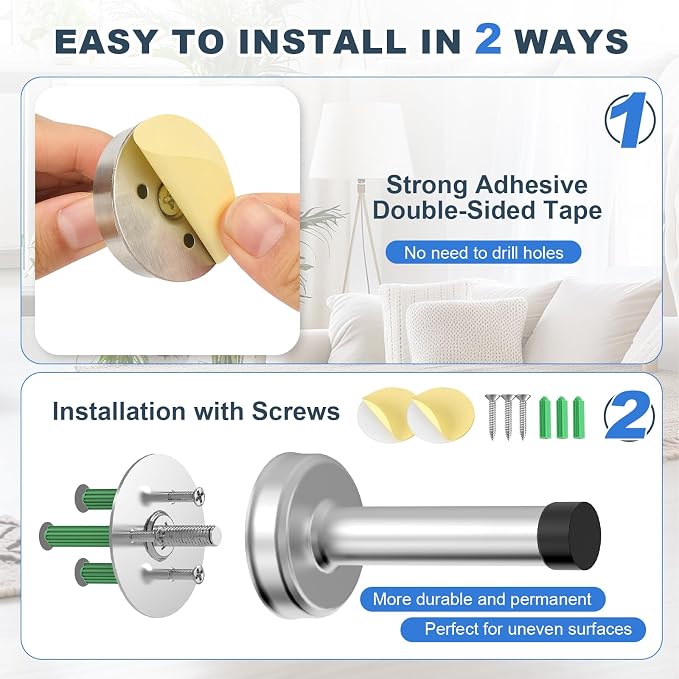2 Pack Door Stops, 304 Stainless Steel Door Stoppers, Easy Installation - Image 2