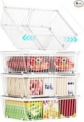 Large Freezer Organizer Bins，Upgraded Bottom Leak-Proof net，4 Pack， Expandable Stackable Chest Freezer Containers with Handle，for Fridge, Deep Freezer, Cabinet, Kitchen, Pantry (White-4Pack)
