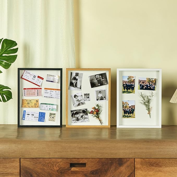 12x16 Shadow Box Display Case Picture Frame with Soft Linen Back, Large Wood Color Shadow Box 12x16 for Flowers Medal Display Case Jersey pet Graduation Memorabilia Baby Ltems Crafts Photos