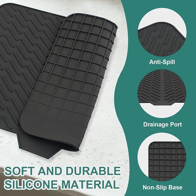 Silicone Dish Drying Mat for Kitchen Counter, Hangable & Roll-Up for - Image 4