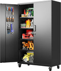 SISESOL Wide & Deep Metal Storage Cabinet with Wheels,Tall Rolling Garage Storage Cabinet with Lock,Black Metal Cabinets with Shelves and Pegboards,Tool Locker for Garage,Home,Office,43''Wx 20''Dx71"H