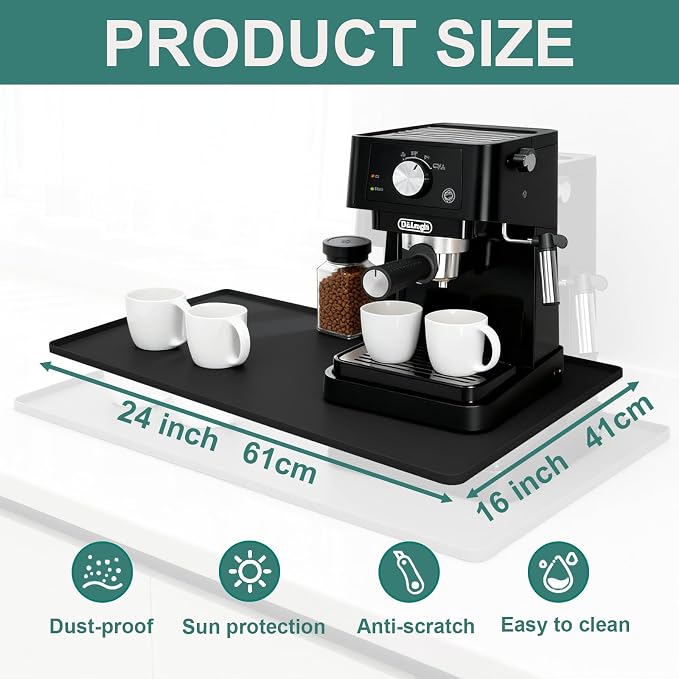 Silicone Coffee Mat 24 x 16 in Classic Black | Coffee bar mat - Image 3