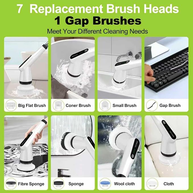 Dreazu Electric Spin Scrubber, 10-in-1 Shower Scrubber & Retractable Long Handle - Image 3