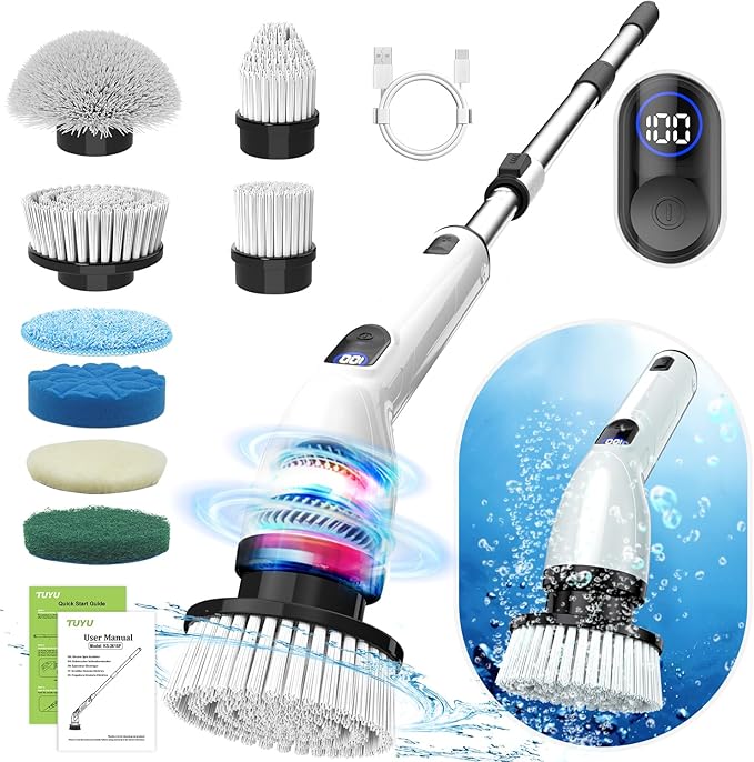 Electric Spin Scrubber, 8 Replaceable Brush Heads by TUYUElectricspinscrubber