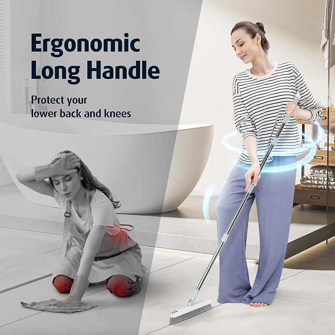 AIR U+ Grout Brush with Long Handle 180° Swivel Scrub Brush White | Shower - Image 7