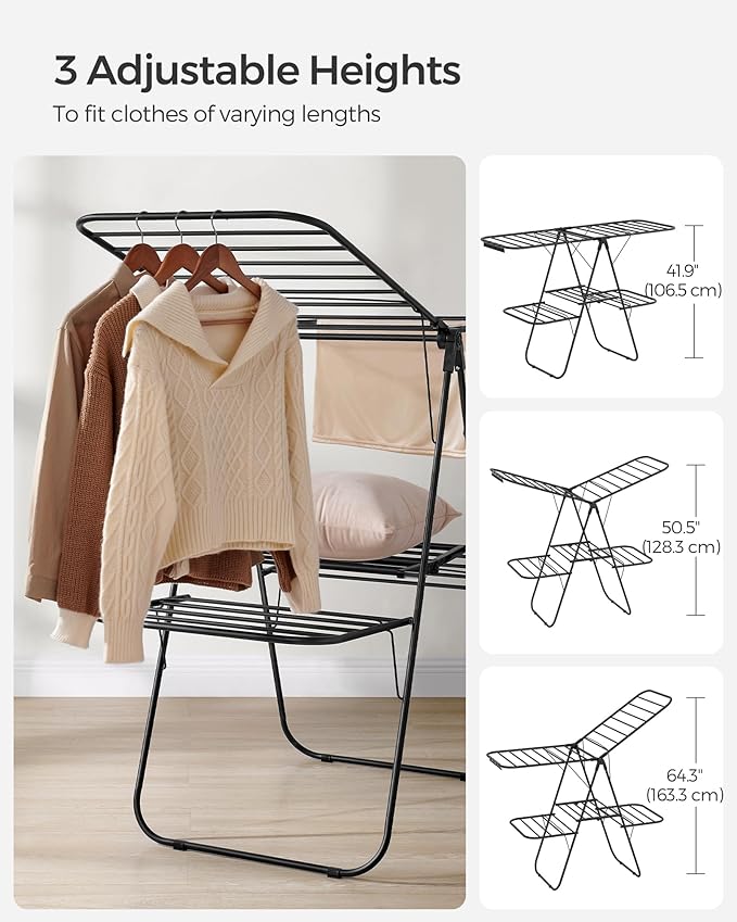 SONGMICS Clothes Drying Rack, Foldable 2-Level Laundry Drying Rack | - Image 5