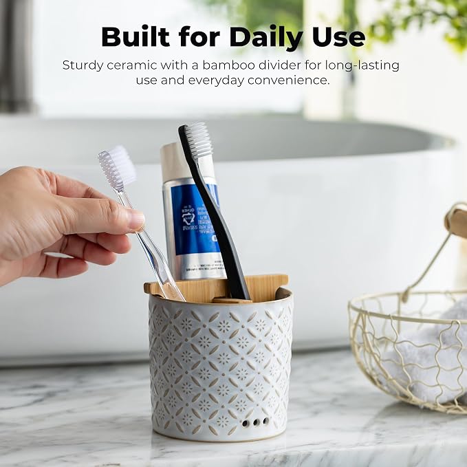 Zoeeker Toothbrush Holders, Ceramic Electric Toothbrush & Toothpaste Holder | - Image 6