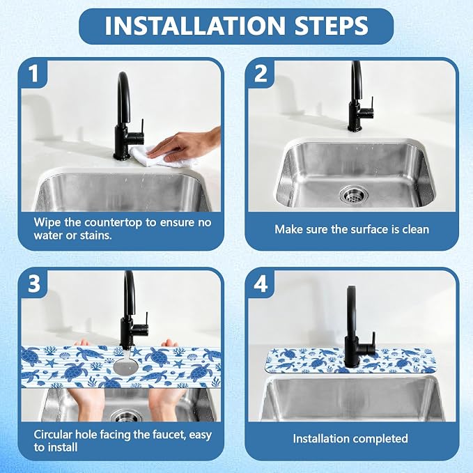 2 Pcs Kitchen Sink Splash Guard Faucet Mat Marine Elements Faucet Mat - Image 4