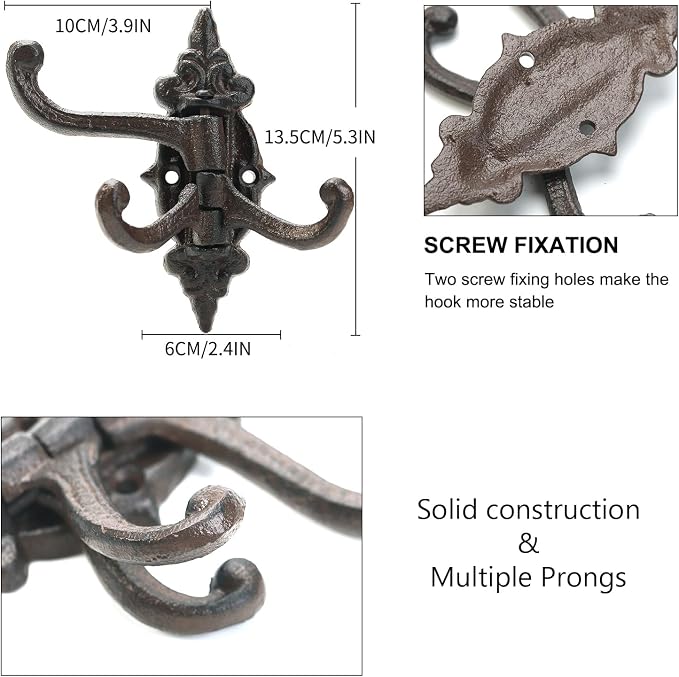 Sungmor 2-Pack Cast Iron 3-in-1 Flexible & Functional Swivel Wall Hook | - Image 6