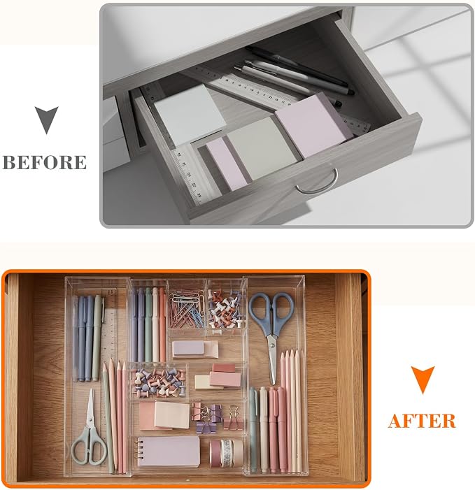 Briwooody Clear Acrylic Drawer Organizer Expandable, 9 Compartments, Large | - Image 5