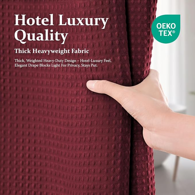 Dynamene Extra Long Waffle Shower Curtain 256 GSM Fabric 72x96 Burgundy - Image 6