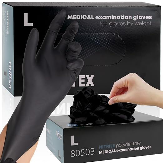 FINITEX - Black Nitrile Disposable Gloves, Powder-free, Medical Exam Latex-Free by FINITEX