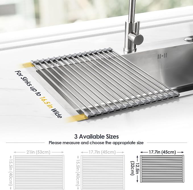 Tomorotec Roll Up Dish Drying Rack Over Sink, 304 Steel, Heat-Resistant Trivet - Image 4