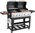 2 in 1 Gas Grill and Flat Top Griddle Combo 54,000 BTU Dual Cooking System, 5-Burner Grill Stove Stainless Steel Panel, Porcelain-Enameled Grate & Heavy-Duty Griddle for Outdoor Cooking