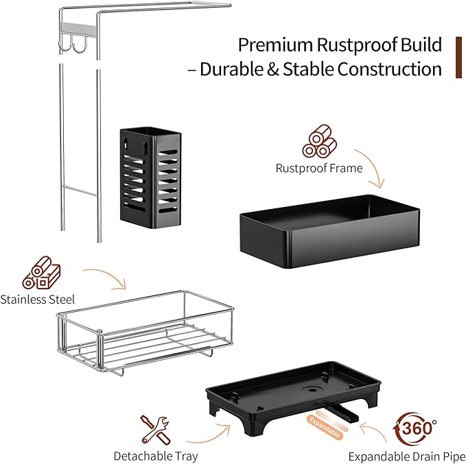 MOUKABAL 2-Tier Sponge Holder for Kitchen Sink, Sink Caddy Organizer Black - Image 3