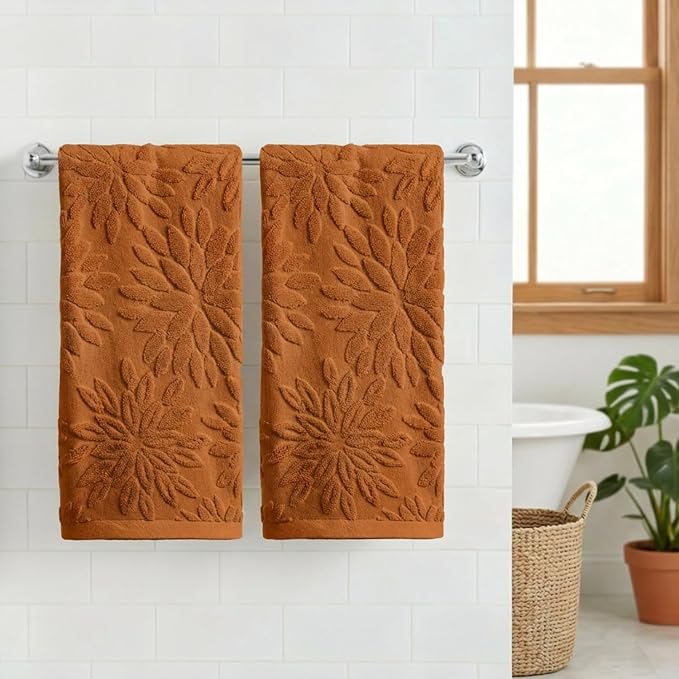 Artoid Mode 2 Pcs Caramel 3D Dahlia Floral Jacquard Hand Towels - Image 2