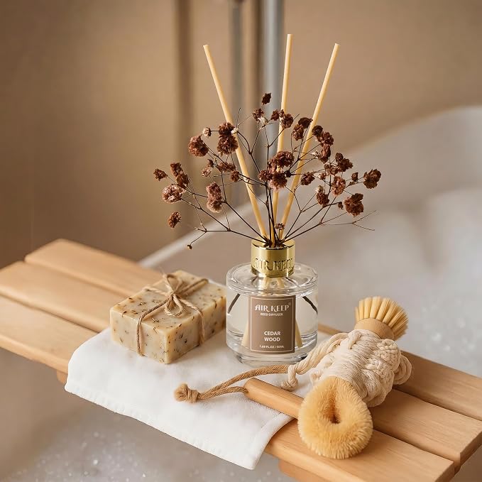 Reed Diffuser Set of 3, Clean Linen Lavender Field Cedar Wood Oil Reed Diffusers - Image 4
