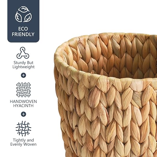 Coeusy Wicker Trash Can, Small Bathroom Trash Can, Water Hyacinth Wicker Waste - Image 6