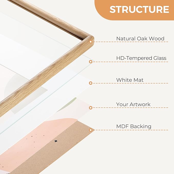 Axeman 8.5 by 11 Oak Frame - Rounded Corner 8.5 x 11 Picture Frame Matted to 6x8 - Natural Oak Wood 8.5x11 Photo Frame with Tempered Glass for Tabletop or Wall Mount Display